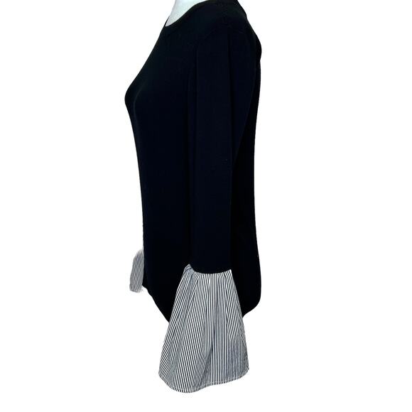 Halogen Black Sweater Black White Striped Bell Ruffle Sleeve - Picture 4 of 7